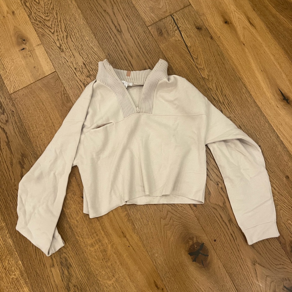 Lunya ribbed cotton cashmere half zip, size small
